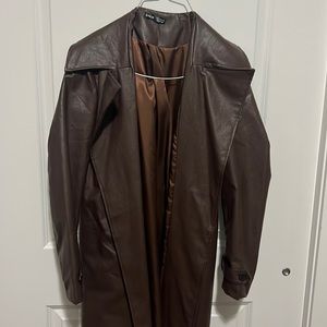 Brown Faux leather Trench Coat